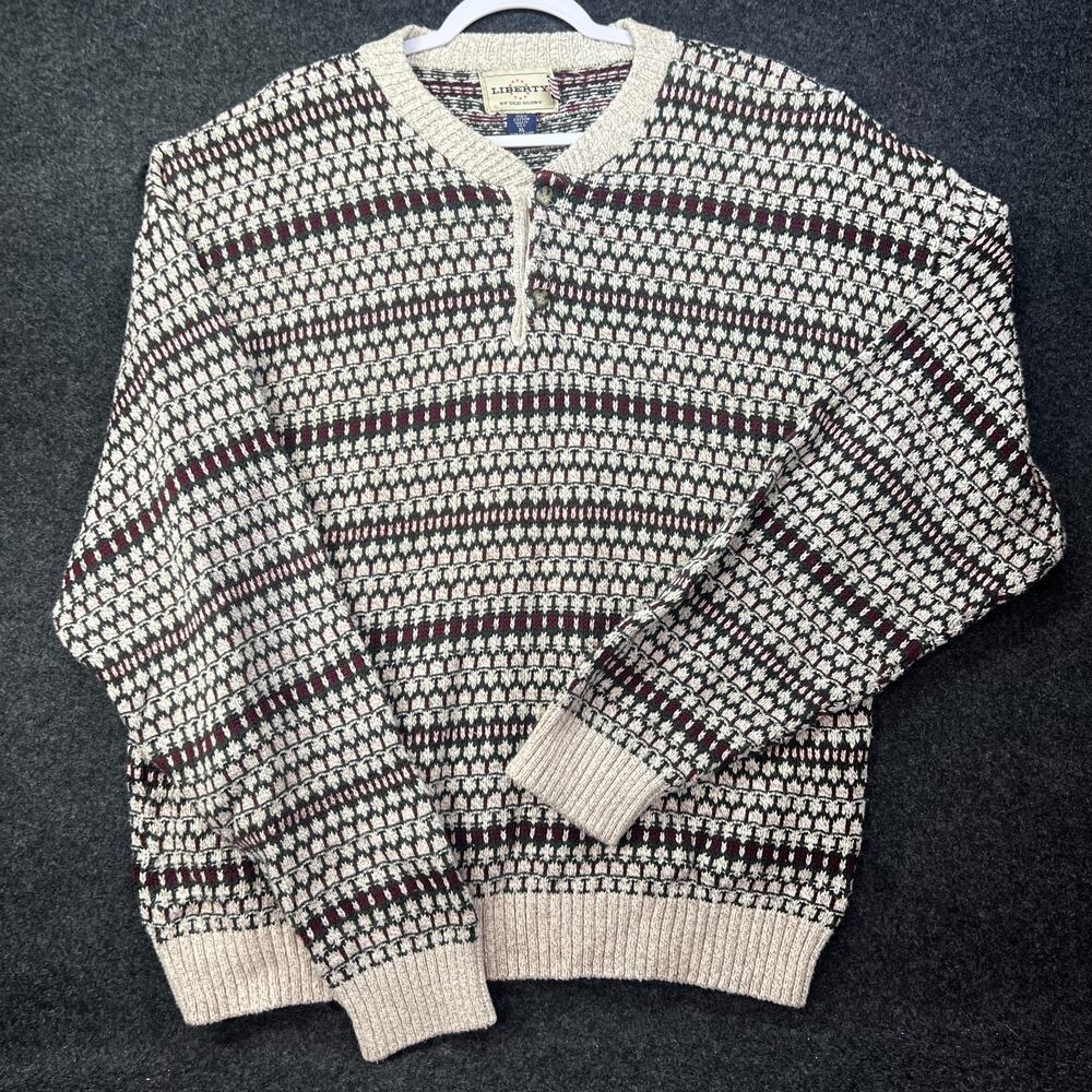 VTG 90s Grandpa Knit Sweater Men XL Made USA Cotton Fair Isle Nordic Fisherman
